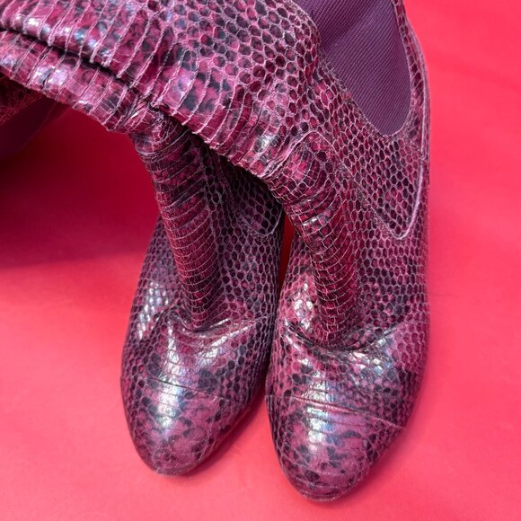 Juicy Couture Burgundy Snakeskin Leather Boots – Size 7.5 – 2010s Statement - Picture 11 of 13